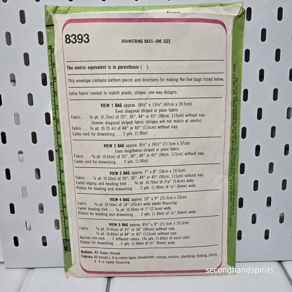 SIMPLICITY  Sewing Pattern #8393-DRAWSTRING BAGS-5 DIFFERENT STYLES - Picture 2 of 4
